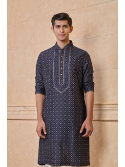 TASVA - Navy All Over Geometrical Print Kurta