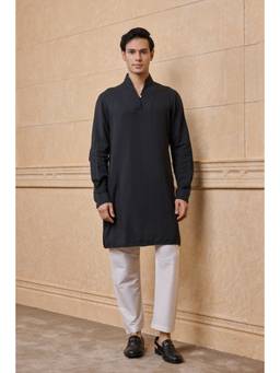TASVA - Black Single Kurta With Footing Detail