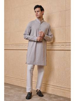 TASVA - Light Grey Single Kurta With Textured Collar