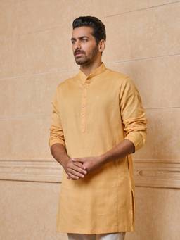 TASVA - Yellow Ochre Classic Zero Point Collar Single Kurta