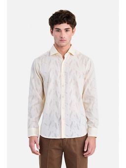 Snitch - Cream Self Design Collar Neck Shirt