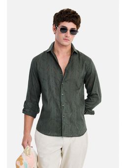 Snitch - Green Self Design Collar Neck Shirt