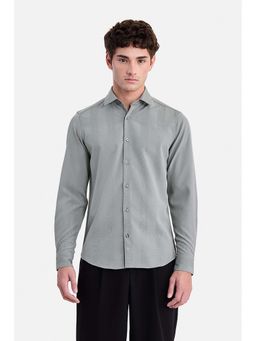 Snitch - Grey Self Design Collar Neck Shirt