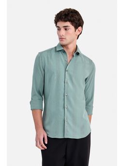 Snitch - Green Self Design Collar Neck Shirt