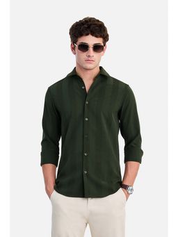 Snitch - Green Self Design Collar Neck Shirt