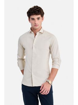 Snitch - Cream Solid/Plain Collar Neck Shirt