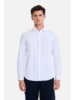 Snitch - White Textured Collar Neck Shirt
