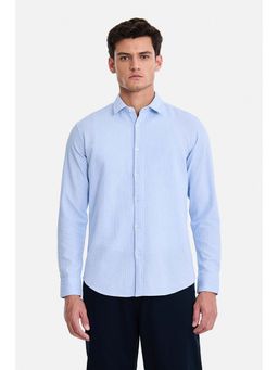 Snitch - Blue Textured Collar Neck Shirt