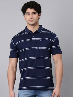Classic Polo - Navy Blue Stripes Collar Neck Polo T-Shirt