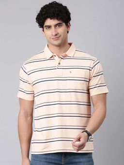 Classic Polo - Peach Stripes Collar Neck Polo T-Shirt