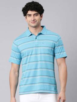 Classic Polo - Blue Stripes Collar Neck Polo T-Shirt