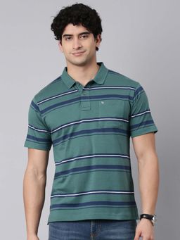 Classic Polo - Teal Stripes Collar Neck Polo T-Shirt