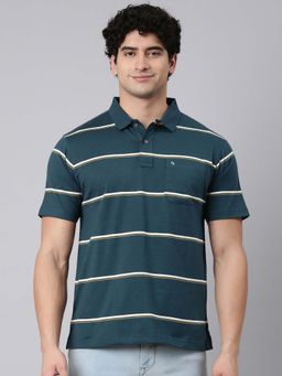 Classic Polo - Green Stripes Collar Neck Polo T-Shirt