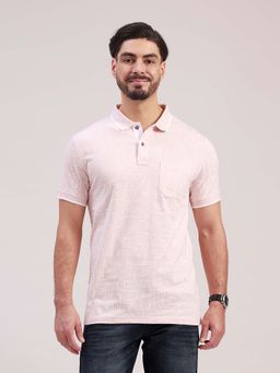 Classic Polo - Peach Self Design Collar Neck Polo T-Shirt