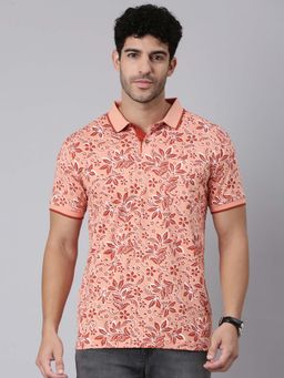 Classic Polo - Peach Floral Collar Neck Polo T-Shirt