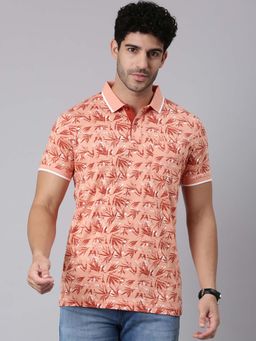 Classic Polo - Peach Self Design Collar Neck Polo T-Shirt
