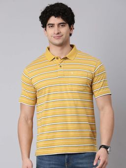 Classic Polo - Mustard Stripes Collar Neck Polo T-Shirt