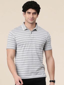 Classic Polo - Grey Stripes Collar Neck Polo T-Shirt