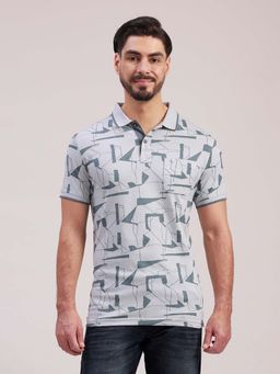 Classic Polo - Grey Printed Collar Neck Polo T-Shirt