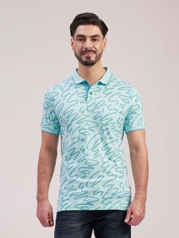 Classic Polo - Aqua Self Design Collar Neck Polo T-Shirt