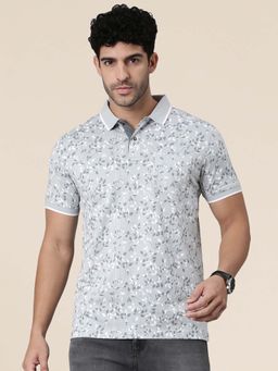 Classic Polo - Grey Printed Collar Neck Polo T-Shirt