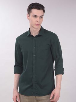 CRIMSOUNE CLUB - Green Self Design Collar Neck Shirt