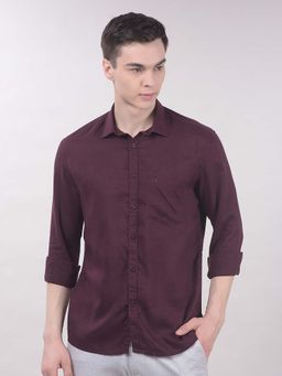 CRIMSOUNE CLUB - Wine Solid/Plain Collar Neck Shirt