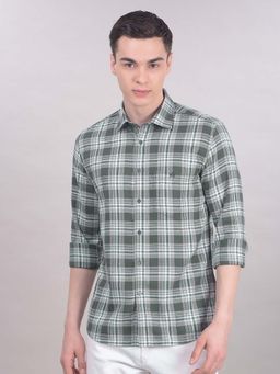CRIMSOUNE CLUB - Green Checks Collar Neck Shirt