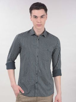 CRIMSOUNE CLUB - Green Stripes Collar Neck Shirt