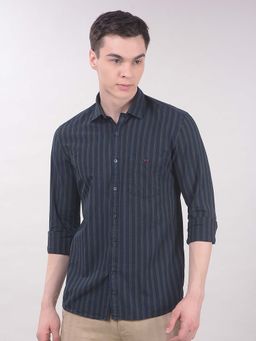 CRIMSOUNE CLUB - Navy Blue Stripes Collar Neck Shirt
