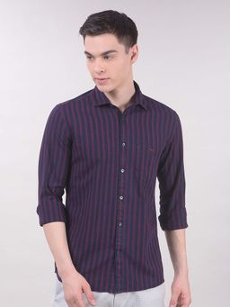CRIMSOUNE CLUB - Navy Blue Stripes Collar Neck Shirt