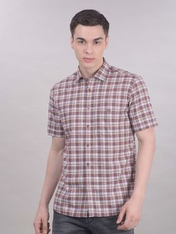 CRIMSOUNE CLUB - Brown Checks Collar Neck Shirt