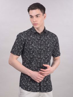 CRIMSOUNE CLUB - Black Abstract Collar Neck Shirt