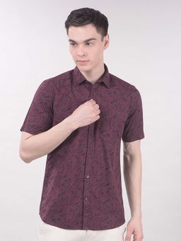 CRIMSOUNE CLUB - Wine Abstract Collar Neck Shirt
