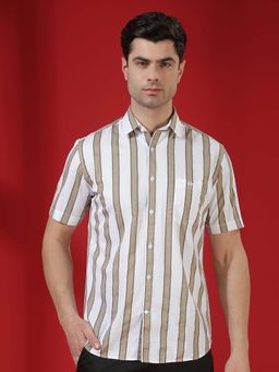 CRIMSOUNE CLUB - Cream Stripes Collar Neck Shirt