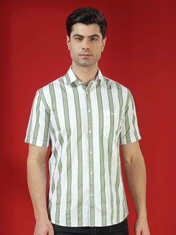 CRIMSOUNE CLUB - Green Stripes Collar Neck Shirt