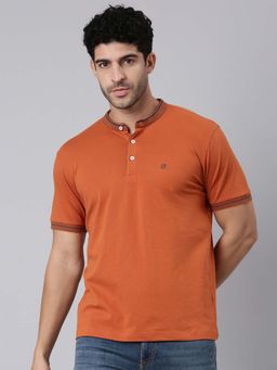 Classic Polo - Rust Solid/Plain Mandarin Neck T-Shirt