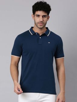 Classic Polo - Navy Blue Solid/Plain Collar Neck Polo T-Shirt
