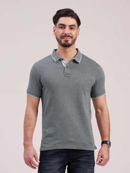 Classic Polo - Grey Self Design Collar Neck Polo T-Shirt
