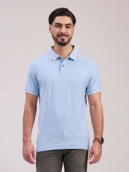 Classic Polo - Blue Textured Collar Neck Polo T-Shirt
