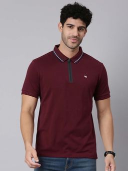 Classic Polo - Maroon Solid/Plain Collar Neck Polo T-Shirt