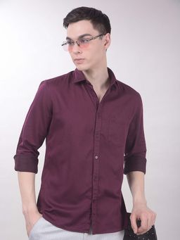 CRIMSOUNE CLUB - Maroon Solid/Plain Collar Neck Shirt