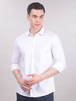 CRIMSOUNE CLUB - White Solid/Plain Collar Neck Shirt