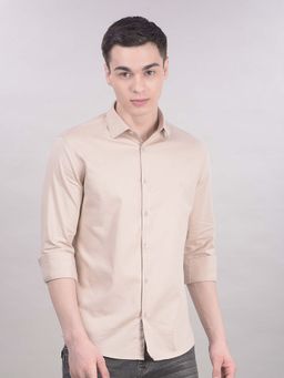 CRIMSOUNE CLUB - Beige Solid/Plain Collar Neck Shirt