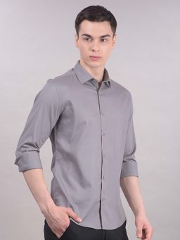 CRIMSOUNE CLUB - Grey Solid/Plain Collar Neck Shirt