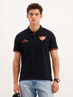 WROGN - Black SRH Jersey Solid/Plain Collar Neck Polo T-Shirt