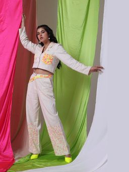 The House of She’s by Divya Gupta - Watermelon Sugar The Patterned White Top With Pant Co-Ord's