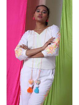 The House of She’s by Divya Gupta - Sleeves White Top with Pant Co-Ord's