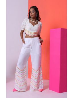 The House of She’s by Divya Gupta - Ace The Chevron Embroidered White Top With Pant Co-Ord's