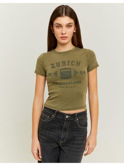 TALLY WEiJL - Green Cropped Printed T-Shirt